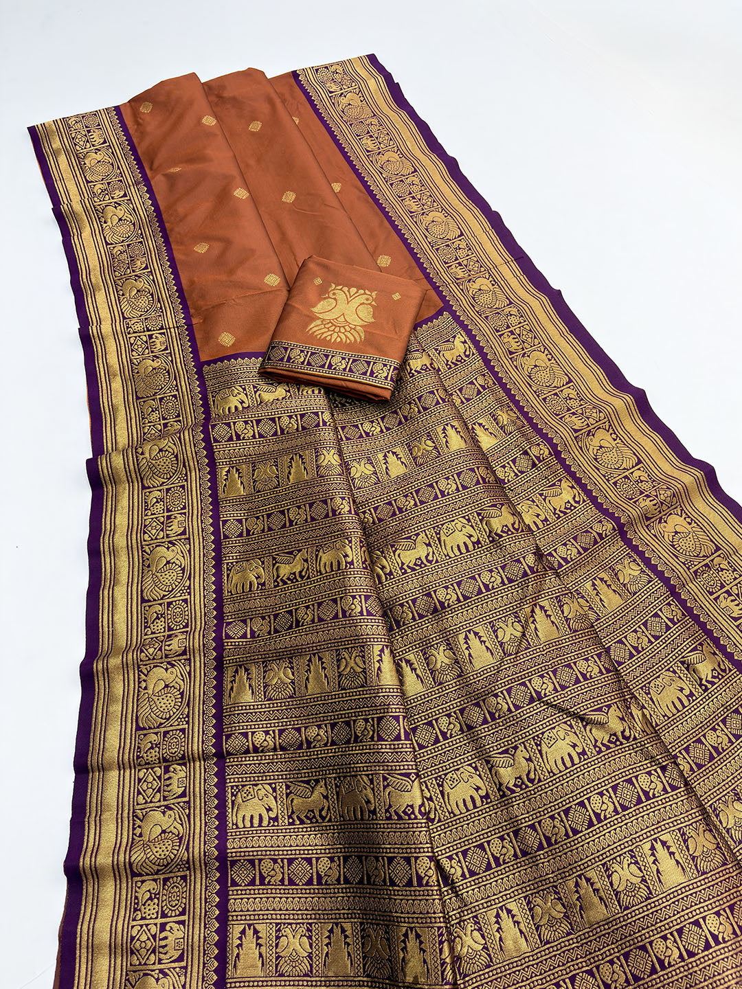 Rust Soft Kanjivaram Silk Zari Woven Traditional Saree
