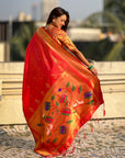 Red Tissue Paithani Silk Zari Woven Brocade Saree