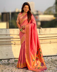 Baby Pink Tissue Paithani Silk Zari Woven Brocade Saree