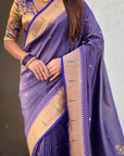 Violet Tissue Paithani Silk Zari Woven Brocade Saree