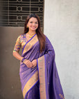 Violet Tissue Paithani Silk Zari Woven Brocade Saree