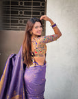 Violet Tissue Paithani Silk Zari Woven Brocade Saree