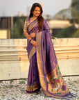 Violet Tissue Paithani Silk Zari Woven Brocade Saree