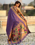 Violet Tissue Paithani Silk Zari Woven Brocade Saree