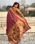 Wine Tissue Paithani Silk Zari Woven Brocade Saree