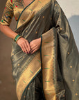 Bottle Green Tissue Paithani Silk Zari Woven Brocade Saree