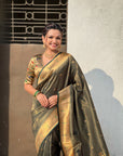 Bottle Green Tissue Paithani Silk Zari Woven Brocade Saree