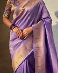 Lavender Tissue Paithani Silk Zari Woven Brocade Saree