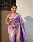 Lavender Tissue Paithani Silk Zari Woven Brocade Saree