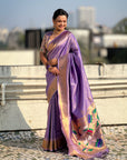 Lavender Tissue Paithani Silk Zari Woven Brocade Saree