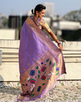 Lavender Tissue Paithani Silk Zari Woven Brocade Saree