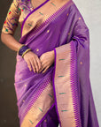 Purple Tissue Paithani Silk Zari Woven Brocade Saree