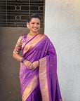 Purple Tissue Paithani Silk Zari Woven Brocade Saree