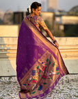 Purple Tissue Paithani Silk Zari Woven Brocade Saree