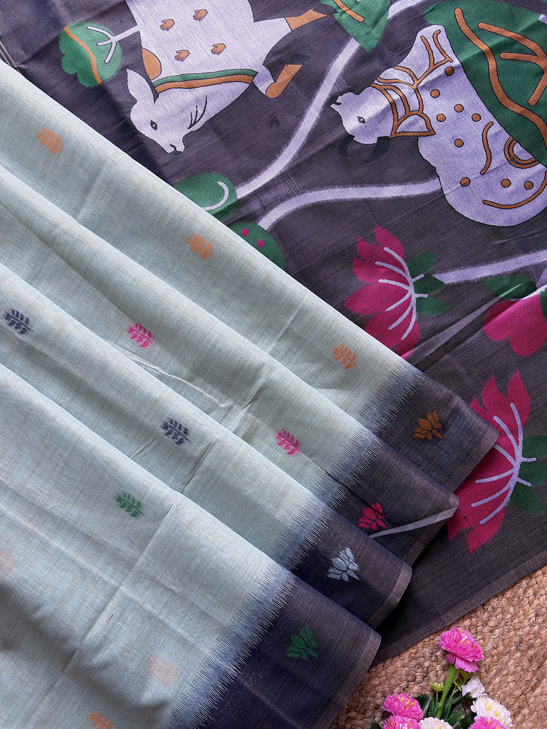 Sky Blue Premium Soft Ikkat Cotton with Pichwai Pattern Saree