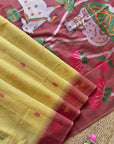 Yellow Premium Soft Ikkat Cotton with Pichwai Pattern Saree
