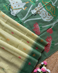 Pista Green Premium Soft Ikkat Cotton with Pichwai Pattern Saree