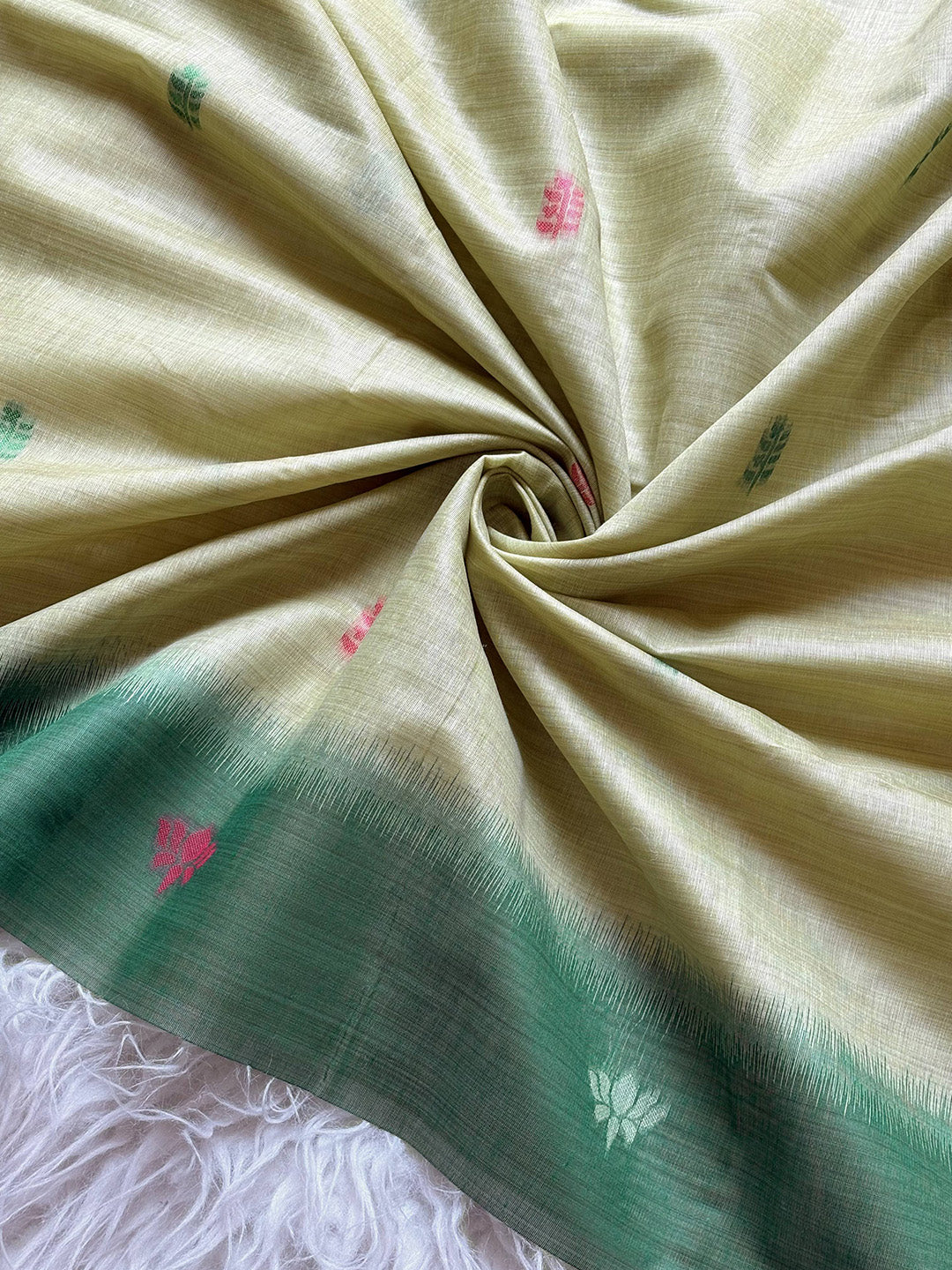 Pista Green Premium Soft Ikkat Cotton with Pichwai Pattern Saree