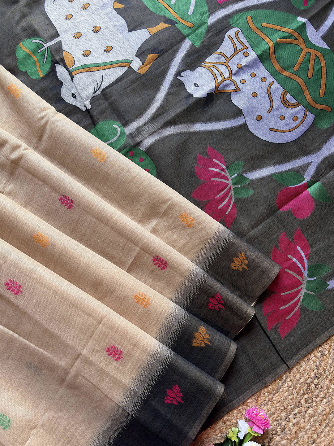 Chickoo Premium Soft Ikkat Cotton with Pichwai Pattern Saree