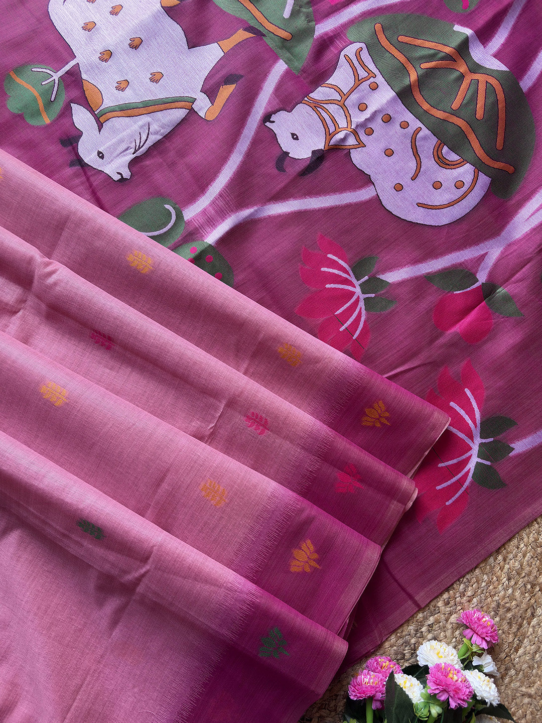 Pink Premium Soft Ikkat Cotton with Pichwai Pattern Saree
