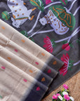 White Premium Soft Ikkat Cotton with Pichwai Pattern Saree