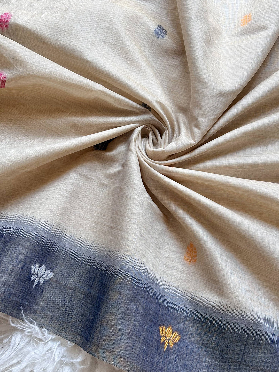 White Premium Soft Ikkat Cotton with Pichwai Pattern Saree