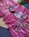 Pink Premium Soft Ikkat Cotton with Pichwai Pattern Saree