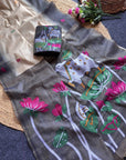 White Premium Soft Ikkat Cotton with Pichwai Pattern Saree