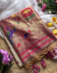 White Premium Soft Tussar Silk Paithani Zari Woven Saree