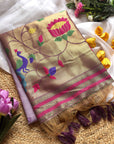 Lavender Premium Soft Tussar Silk Paithani Zari Woven Saree