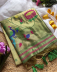 Pista Green Premium Soft Tussar Silk Paithani Zari Woven Saree