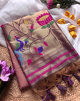 Peach Premium Soft Tussar Silk Paithani Zari Woven Saree