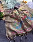 Sky Blue Premium Soft Tussar Silk Paithani Zari Woven Saree