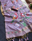 Lavender Traditional Soft Chanderi Cotton American Parrot Pattern Saree