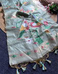 Sky Blue Traditional Soft Chanderi Cotton American Parrot Pattern Saree