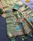 Pista Green Premium Soft Tussar Silk Paithani Zari Woven Saree