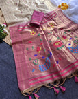 White Premium Soft Tussar Silk Paithani Zari Woven Saree