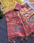 Yellow Premium Soft Tussar Silk Paithani Zari Woven Saree
