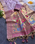 Lavender Premium Soft Tussar Silk Paithani Zari Woven Saree