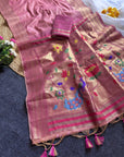 Pink Premium Soft Tussar Silk Paithani Zari Woven Saree