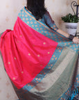 Rani Pink Soft Banarasi Silk Zari Work Saree with Flower Pattern Border