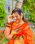 Orange Paithani Silk Saree with Peacock Motifs Rich Zari Border