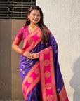 Violet Soft Silk Peacock Border Motifs Zari Woven Saree