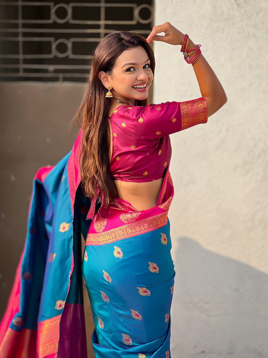 Rama Blue Soft Silk Peacock Border Motifs Zari Woven Saree