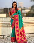 Sky Blue Soft Silk Peacock Border Motifs Zari Woven Saree