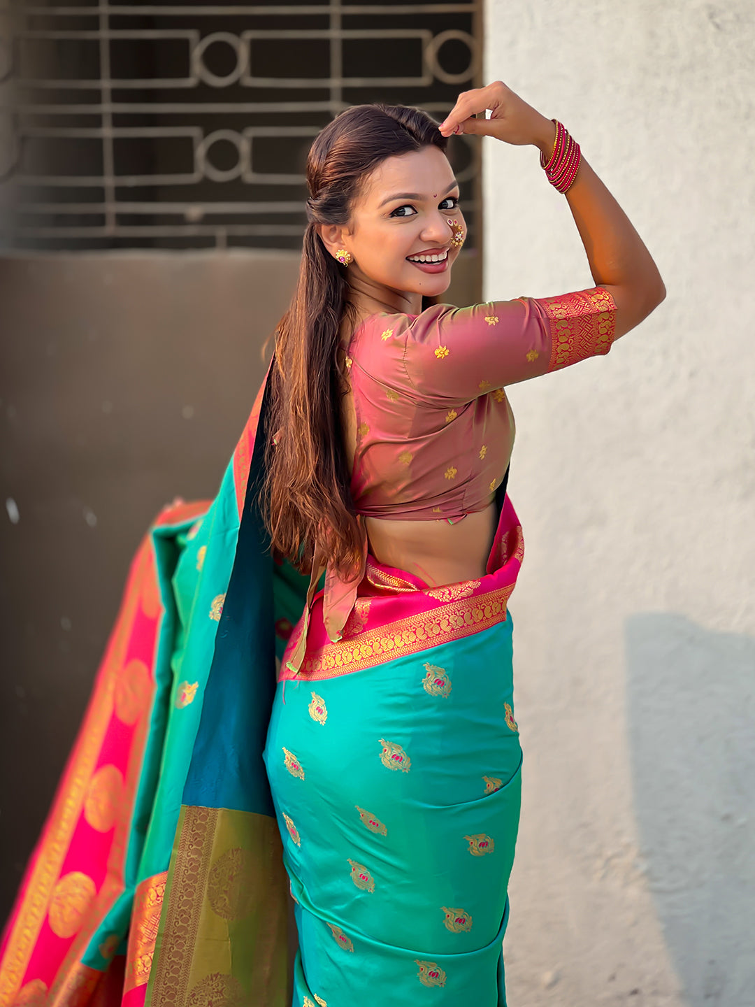 Sky Blue Soft Silk Peacock Border Motifs Zari Woven Saree