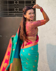 Sky Blue Soft Silk Peacock Border Motifs Zari Woven Saree