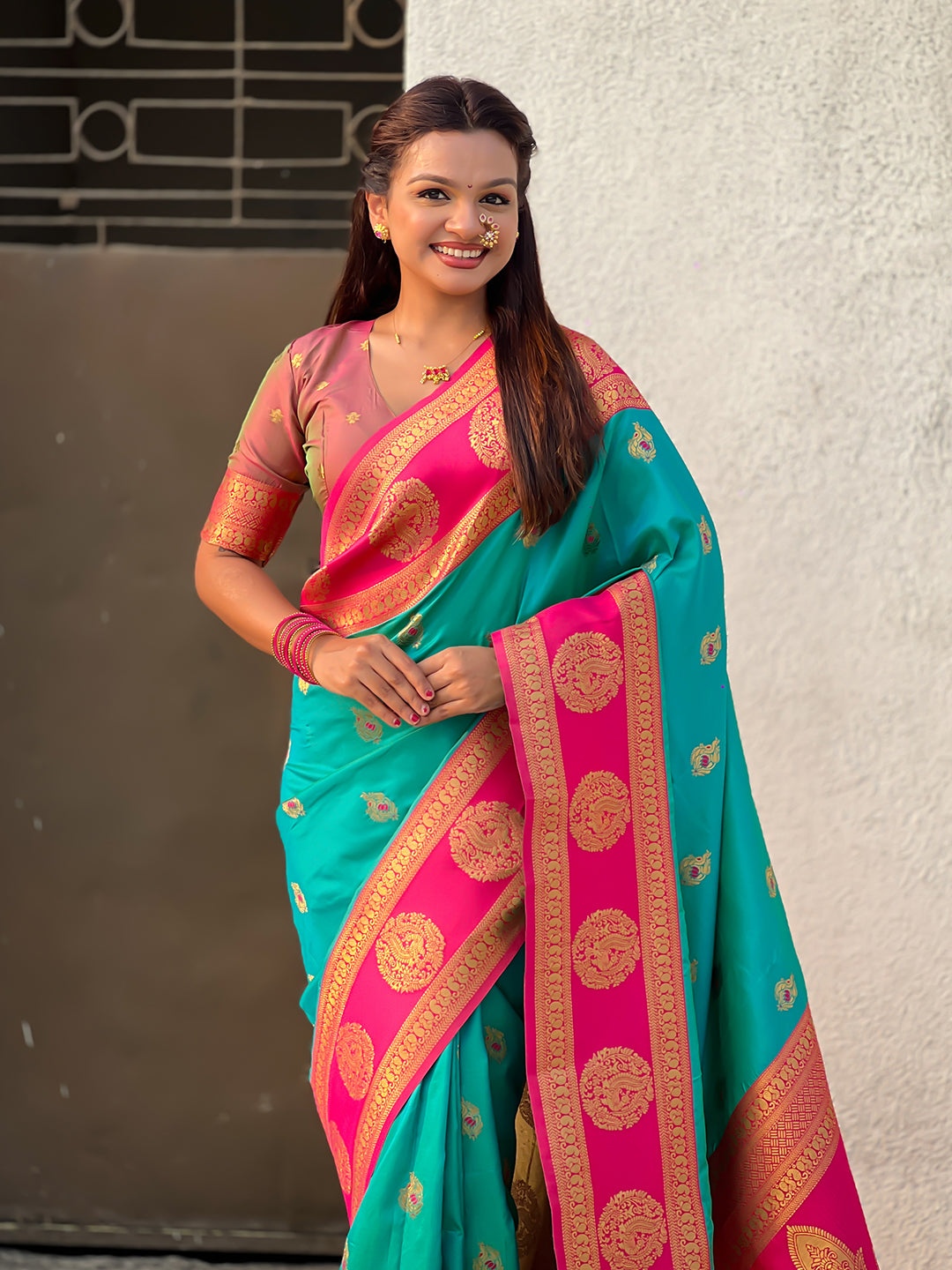 Sky Blue Soft Silk Peacock Border Motifs Zari Woven Saree