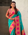 Sky Blue Soft Silk Peacock Border Motifs Zari Woven Saree