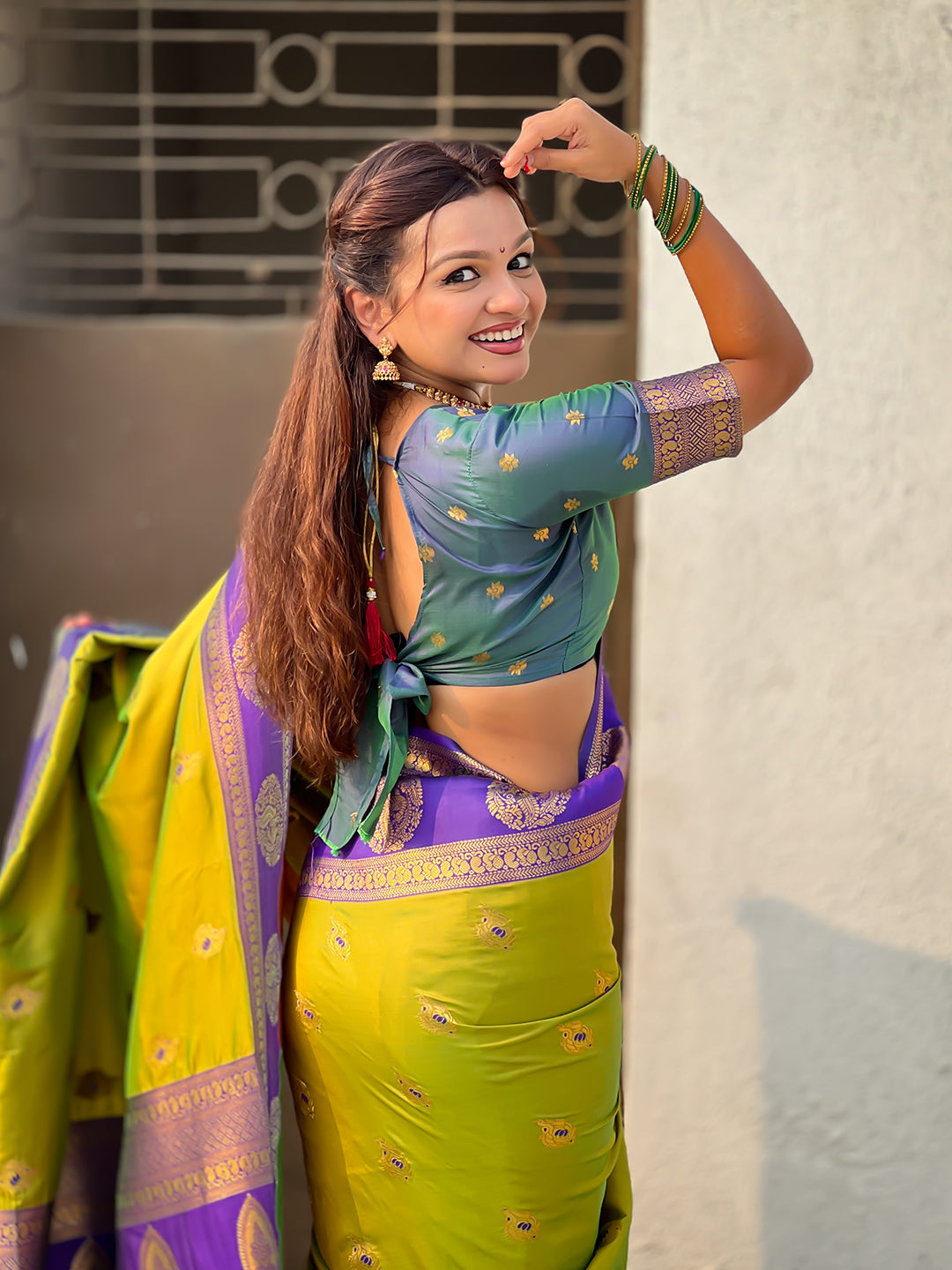 Mehendi Green Soft Silk Peacock Border Motifs Zari Woven Saree
